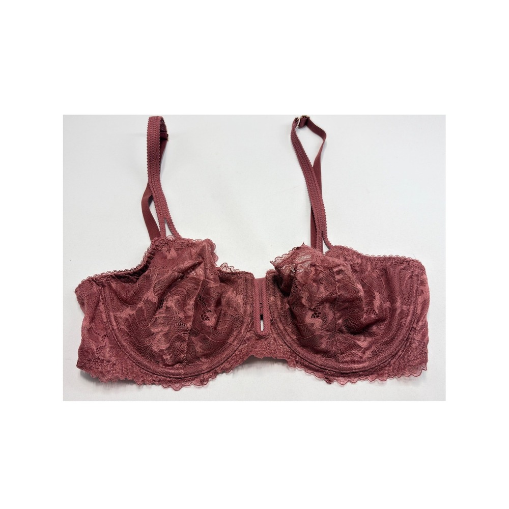 Auden 36C Unlined Underwire Lace Bra Burgundy Mauve Sheer Floral Mesh Women's‎